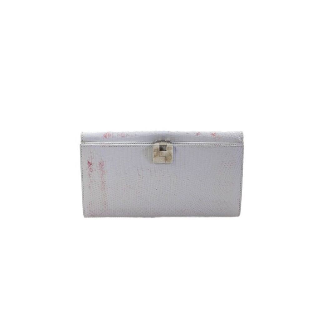 Lambertson Truex Womens Lizard Card Slot Detail Long Wallet White